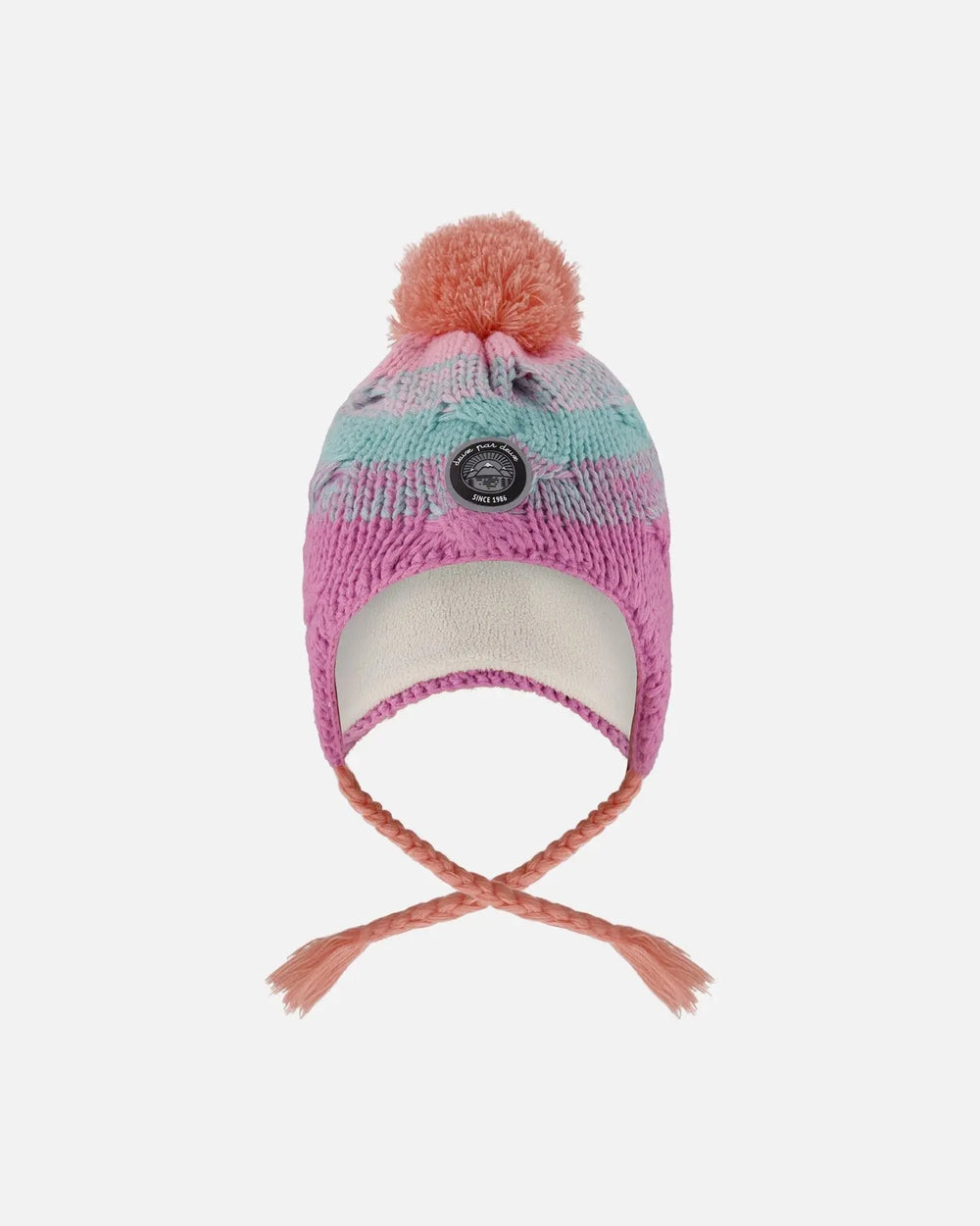 Lined Peruvian Knit Pompom Hat Pink, Orange And Turquoise | Deux par Deux | Jenni Kidz