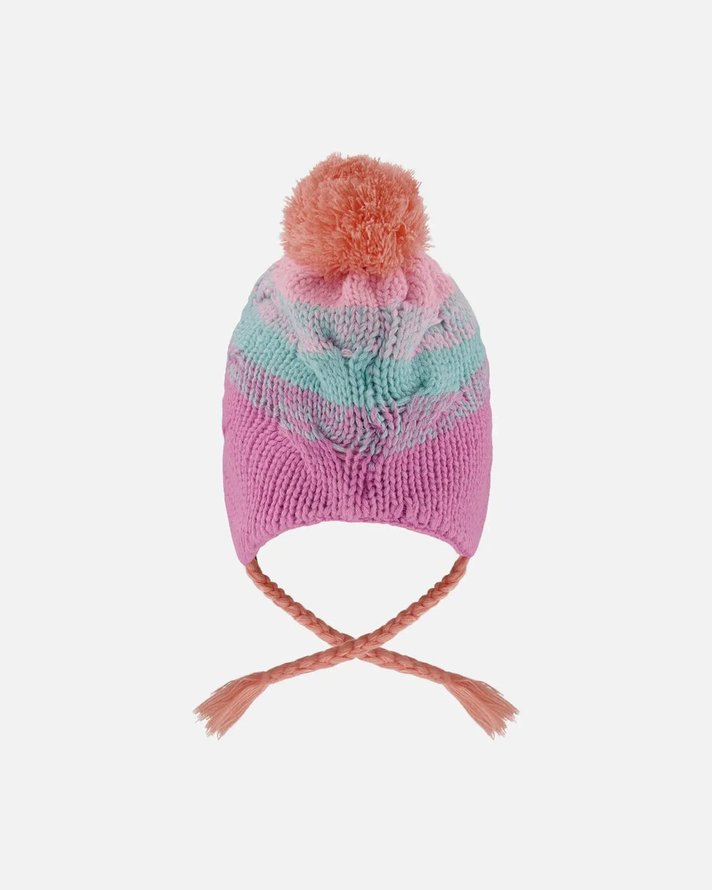 Lined Peruvian Knit Pompom Hat Pink, Orange And Turquoise | Deux par Deux | Jenni Kidz