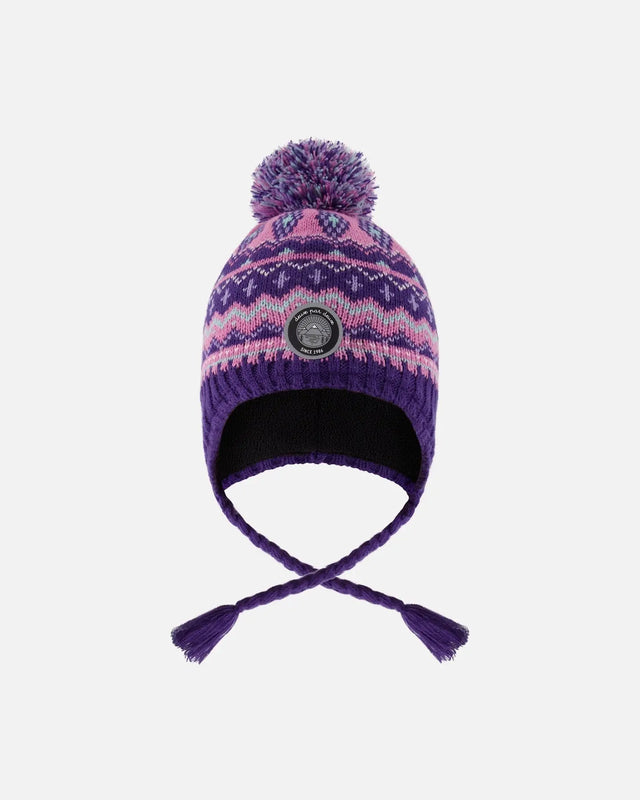 Lined Peruvian Knit Pompom Hat Purple And Pink | Deux par Deux | Jenni Kidz