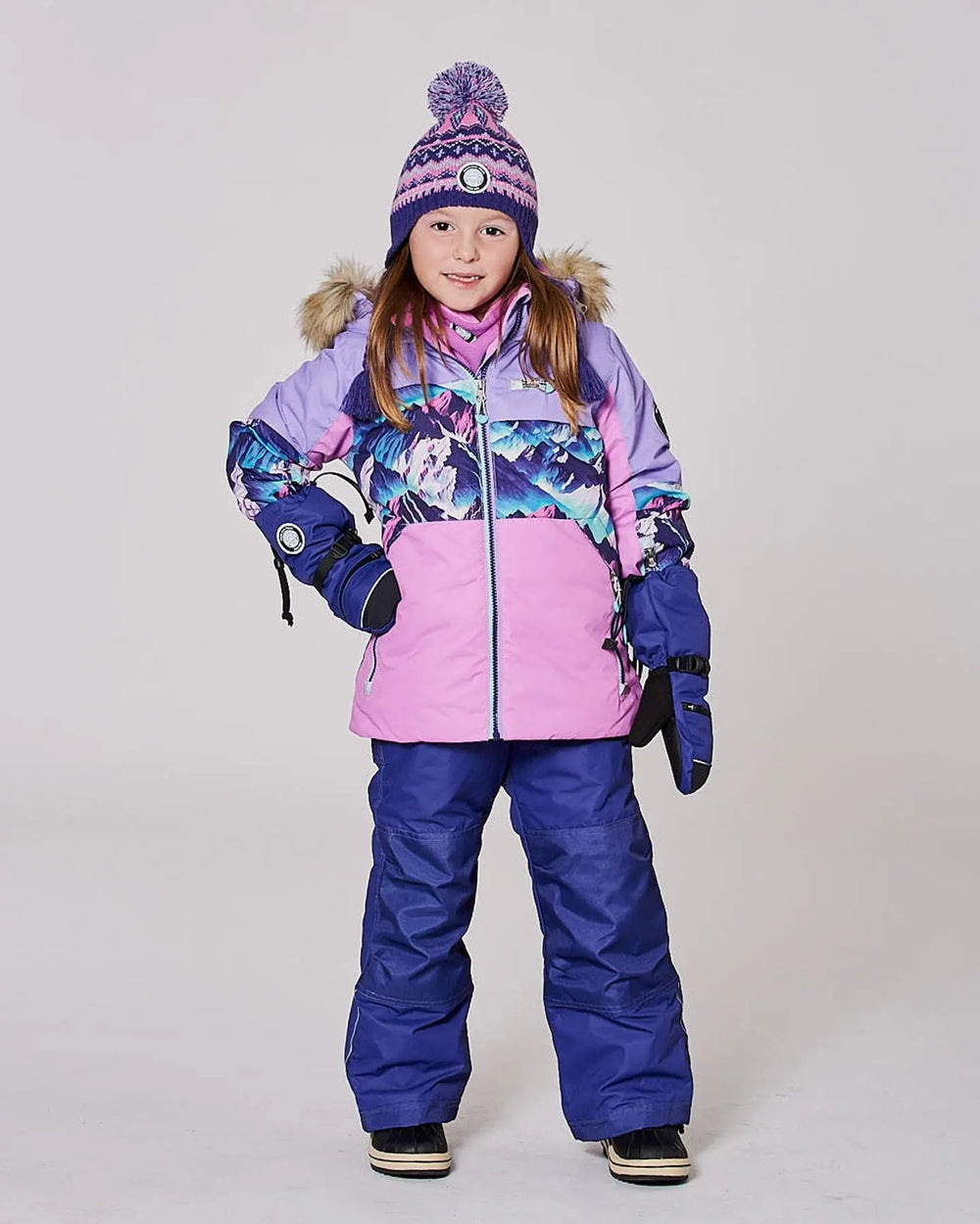 Lined Peruvian Knit Pompom Hat Purple And Pink | Deux par Deux | Jenni Kidz