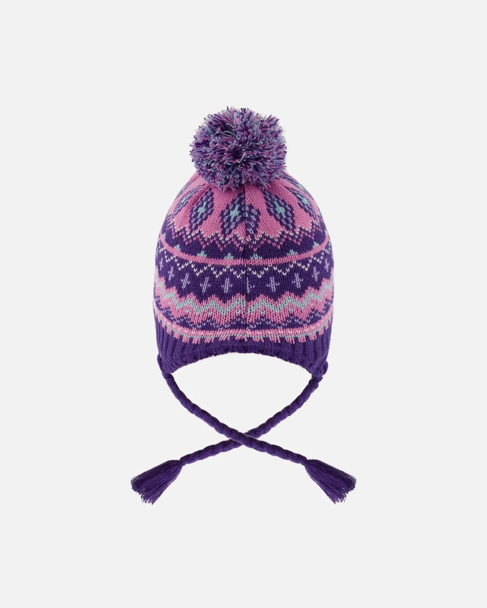 Lined Peruvian Knit Pompom Hat Purple And Pink | Deux par Deux | Jenni Kidz