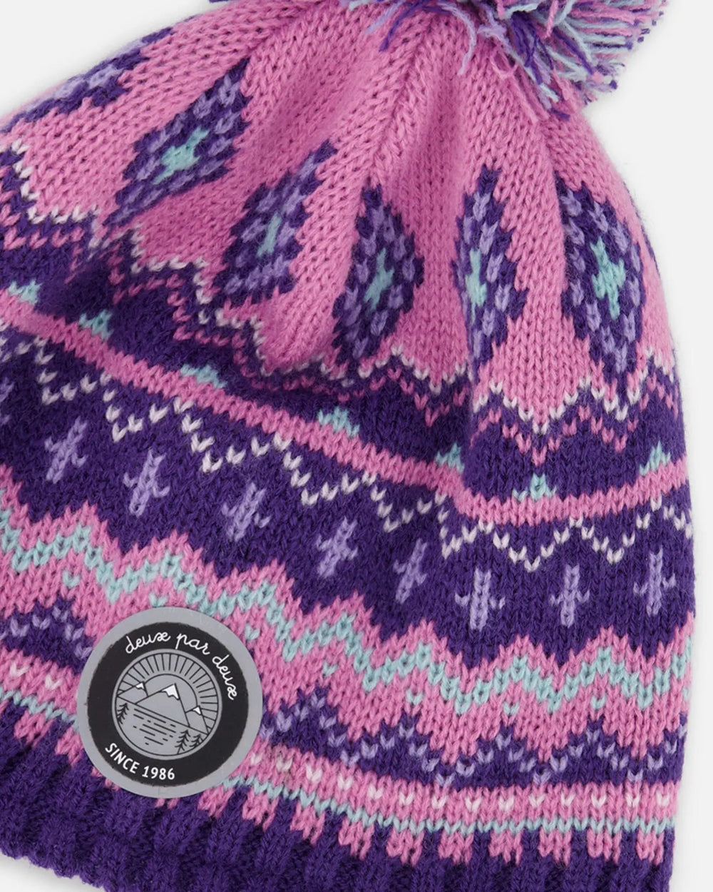 Lined Peruvian Knit Pompom Hat Purple And Pink | Deux par Deux | Jenni Kidz
