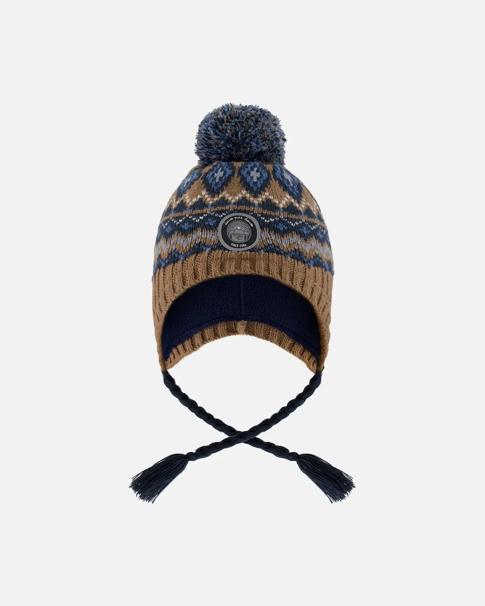 Lined Peruvian Knit Pompom Hat Taupe And Navy | Deux par Deux | Jenni Kidz