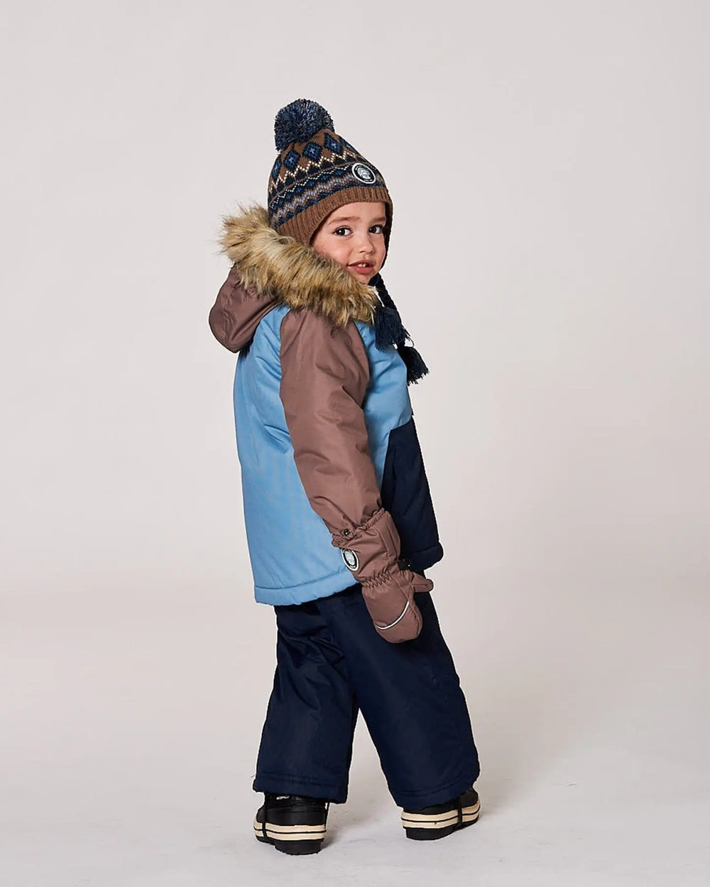 Lined Peruvian Knit Pompom Hat Taupe And Navy | Deux par Deux | Jenni Kidz