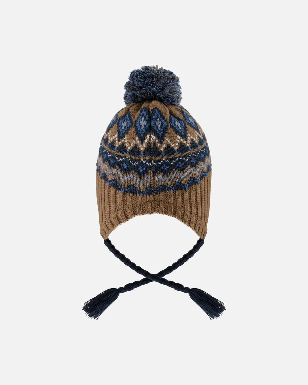 Lined Peruvian Knit Pompom Hat Taupe And Navy | Deux par Deux | Jenni Kidz
