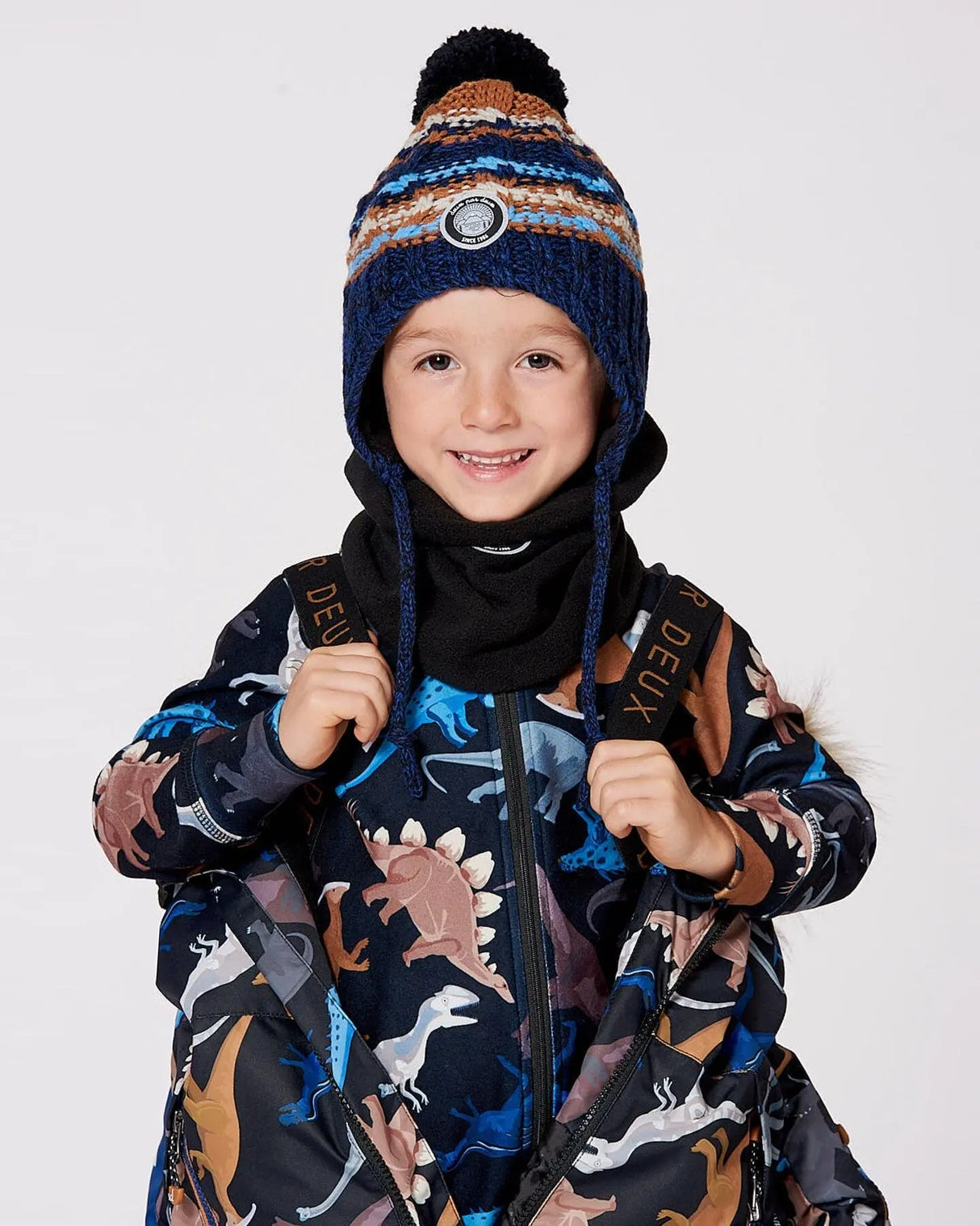 Lined Peruvian Knit Winter Hat With Pompom Taupe And Navy | Deux par Deux | Jenni Kidz