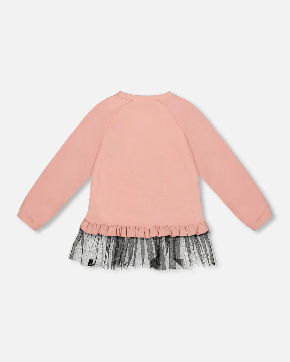 Long Bi-Material Top Dusty Pink With Mesh Ruffle Hem And Leopard Print | Deux par Deux | Jenni Kidz