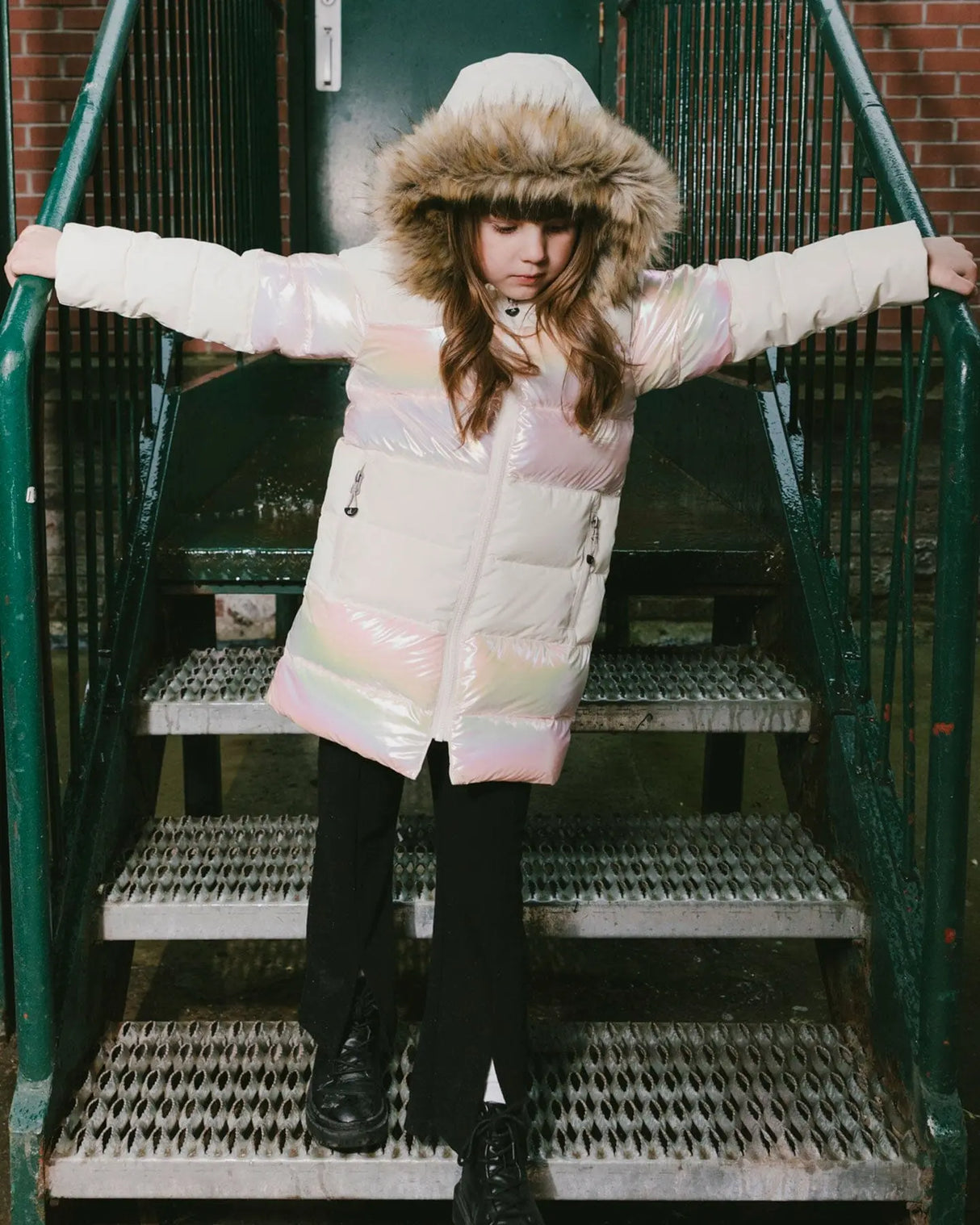 Long Metallic Puffy Winter Coat White | Deux par Deux | Jenni Kidz