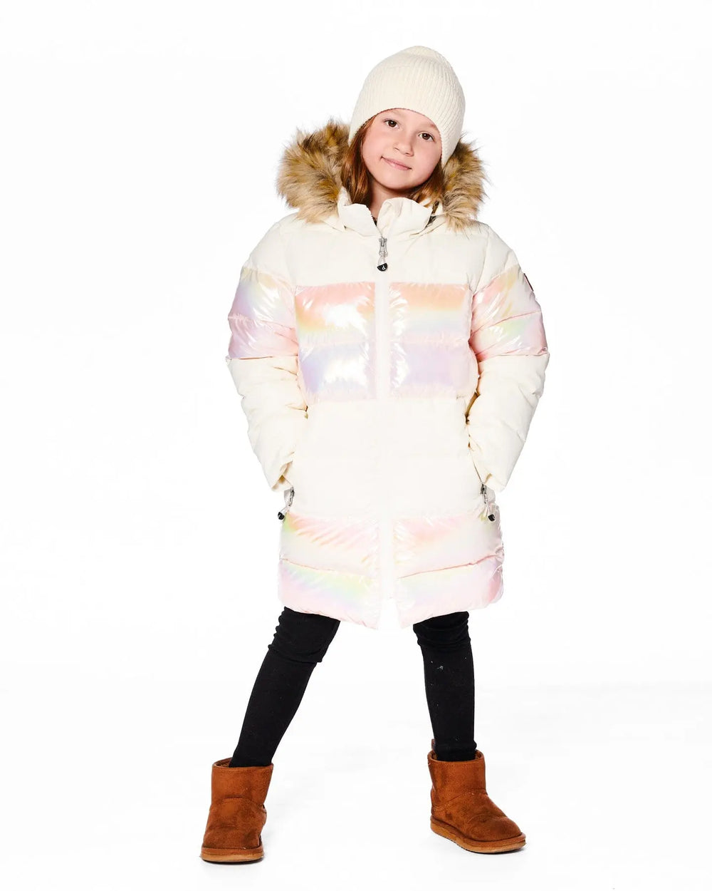 Long Metallic Puffy Winter Coat White | Deux par Deux | Jenni Kidz