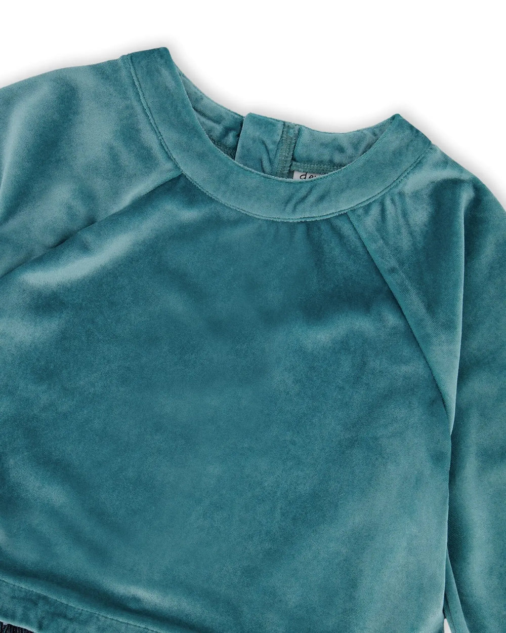 Long Sleeve Bi-Material Velvet And Pleated Mesh Dress Teal Blue | Deux par Deux | Jenni Kidz