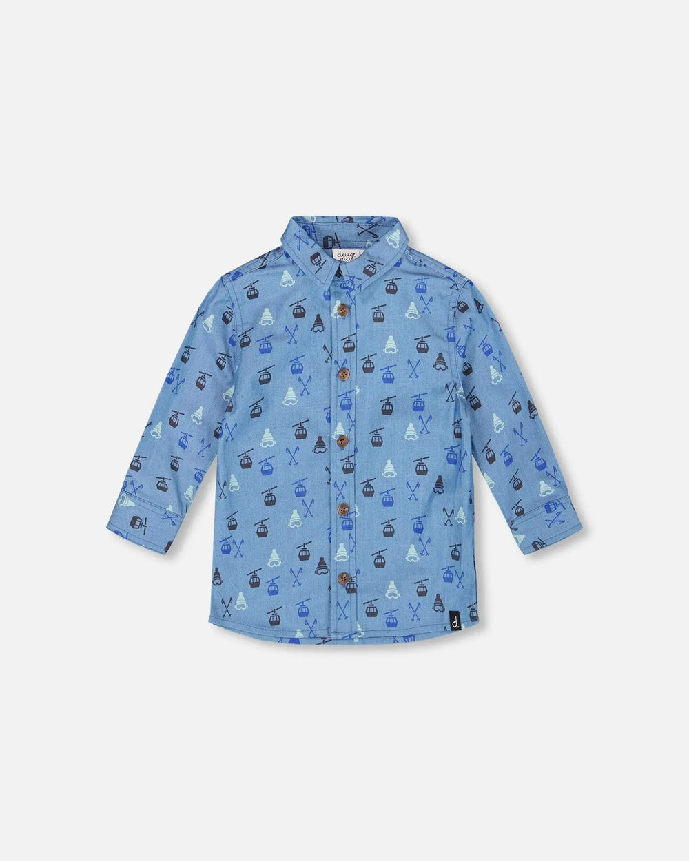 Long Sleeve Button Front Denim Shirt Blue | Deux par Deux | Jenni Kidz