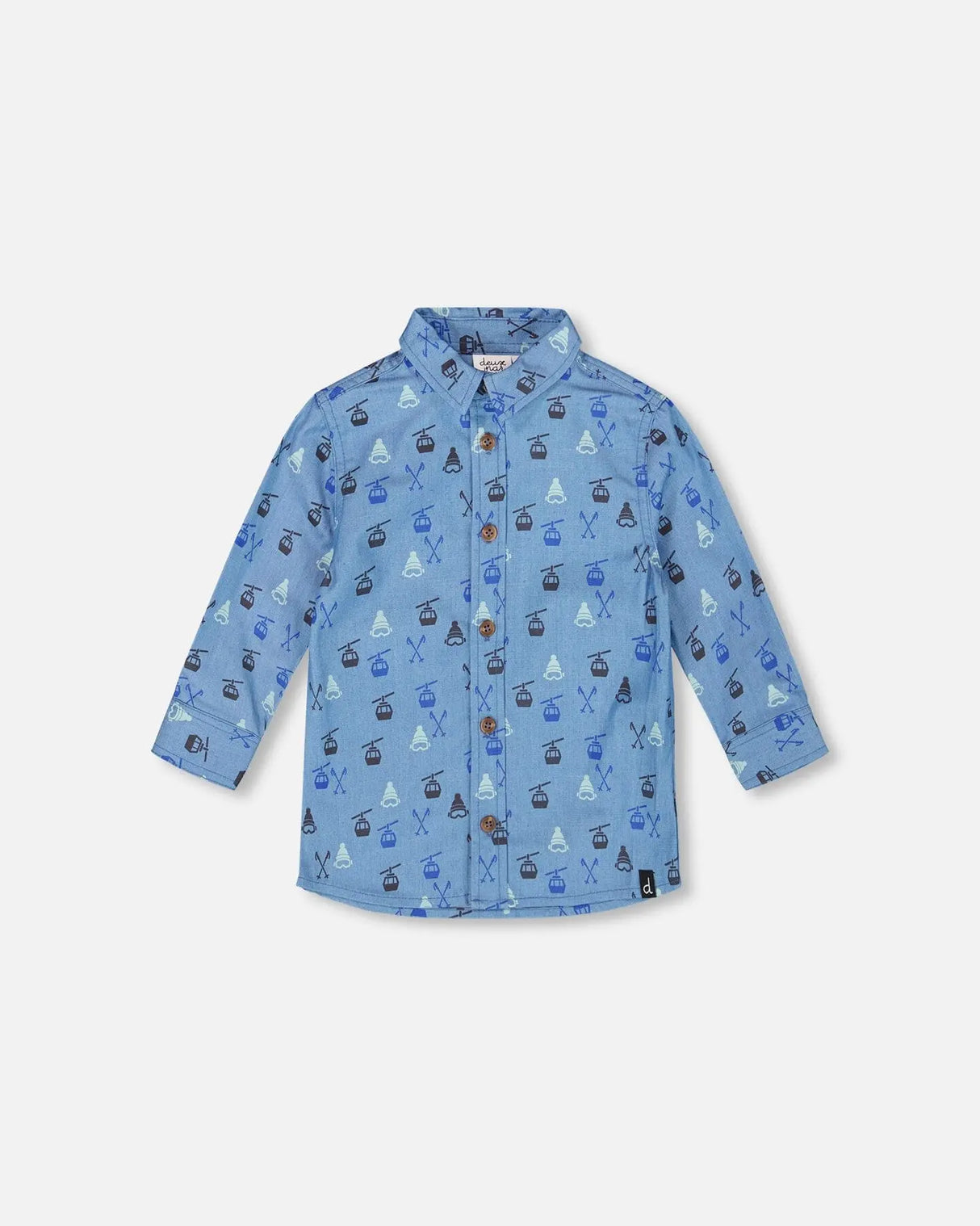 Long Sleeve Button Front Denim Shirt Blue | Deux par Deux | Jenni Kidz