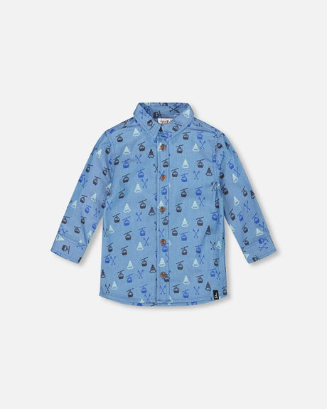 Long Sleeve Button Front Denim Shirt Blue | Deux par Deux | Jenni Kidz