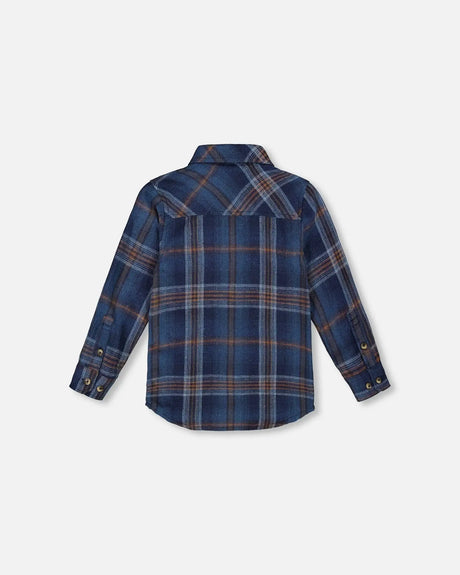 Long Sleeve Flannel Shirt Blue And Brown Plaid | Deux par Deux | Jenni Kidz