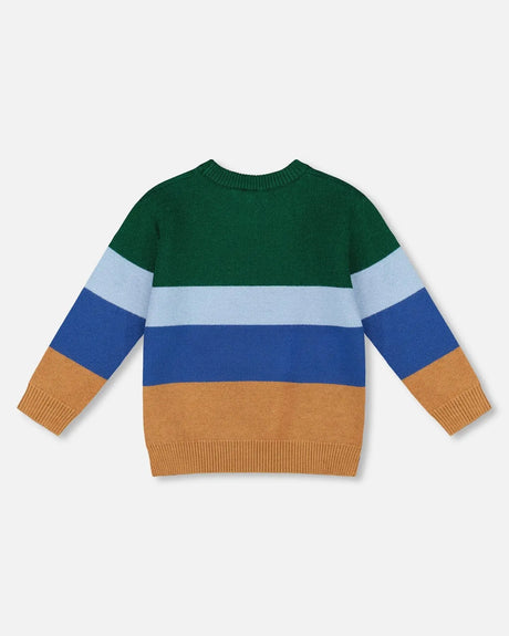 Long Sleeve Knit Sweater Blue, Green And Brown | Deux par Deux | Jenni Kidz