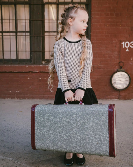 Long Sleeve Knit Sweater Dress Black And Beige | Deux par Deux | Jenni Kidz