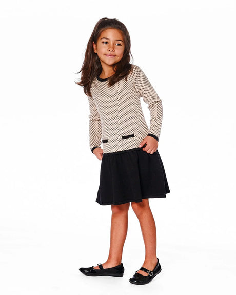 Long Sleeve Knit Sweater Dress Black And Beige | Deux par Deux | Jenni Kidz
