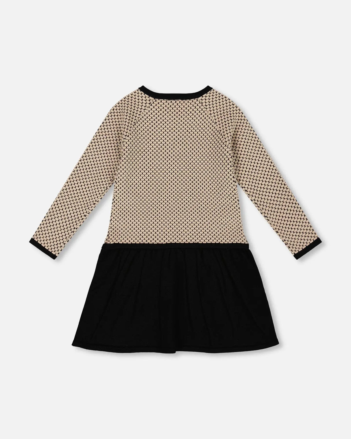 Long Sleeve Knit Sweater Dress Black And Beige | Deux par Deux | Jenni Kidz
