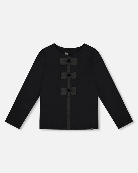 Long Sleeve Organic Cotton Jersey Bow Tee Black | Deux par Deux | Jenni Kidz