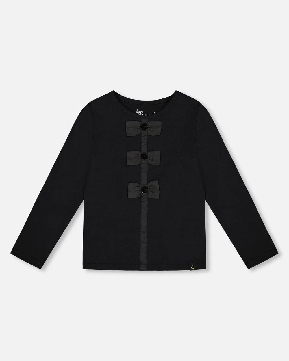 Long Sleeve Organic Cotton Jersey Bow Tee Black | Deux par Deux | Jenni Kidz