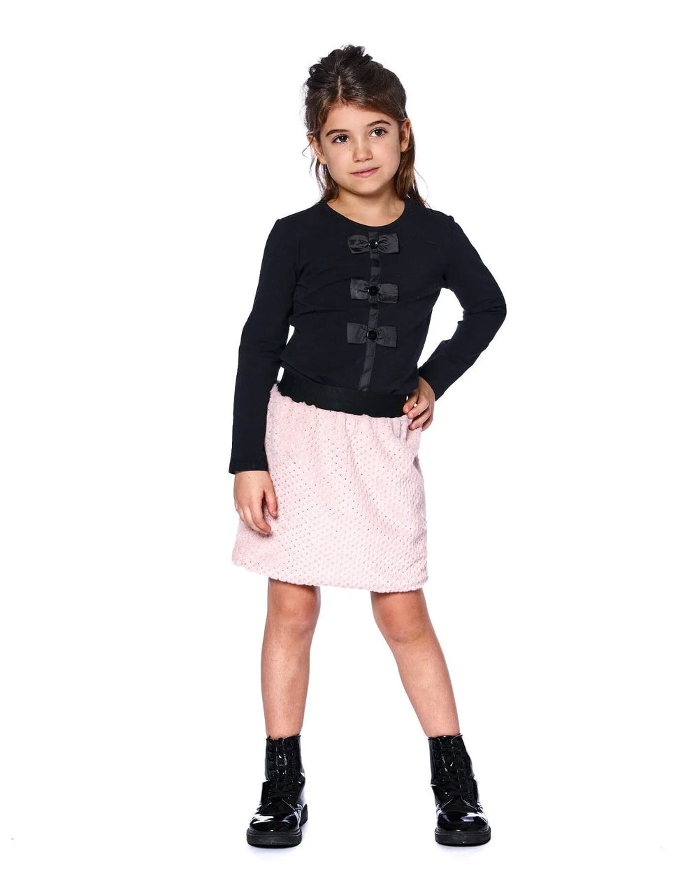 Long Sleeve Organic Cotton Jersey Bow Tee Black | Deux par Deux | Jenni Kidz