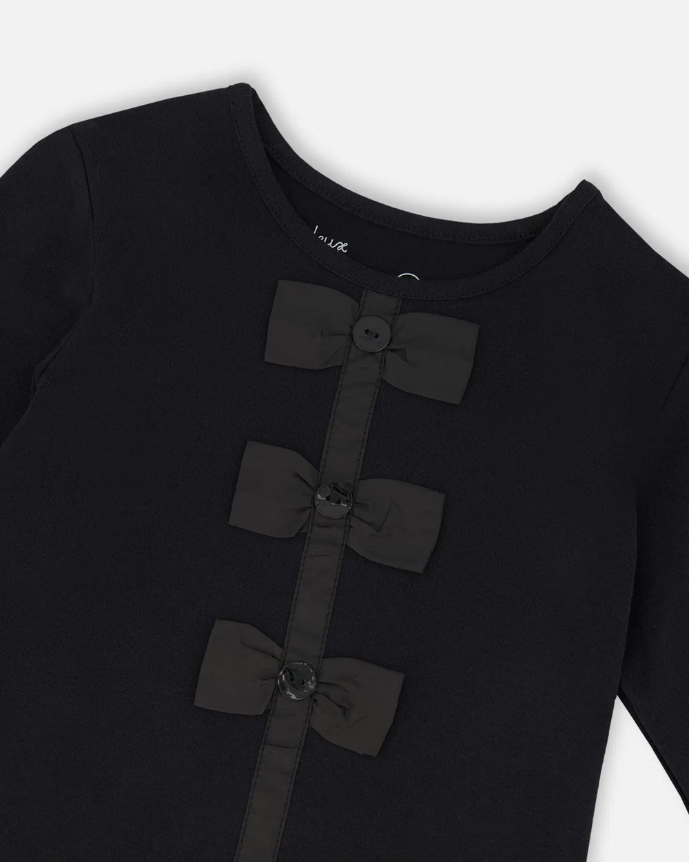 Long Sleeve Organic Cotton Jersey Bow Tee Black | Deux par Deux | Jenni Kidz
