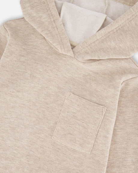 Long Sleeve Super Soft Brushed Jersey Hooded Tee Heather Beige | Deux par Deux | Jenni Kidz