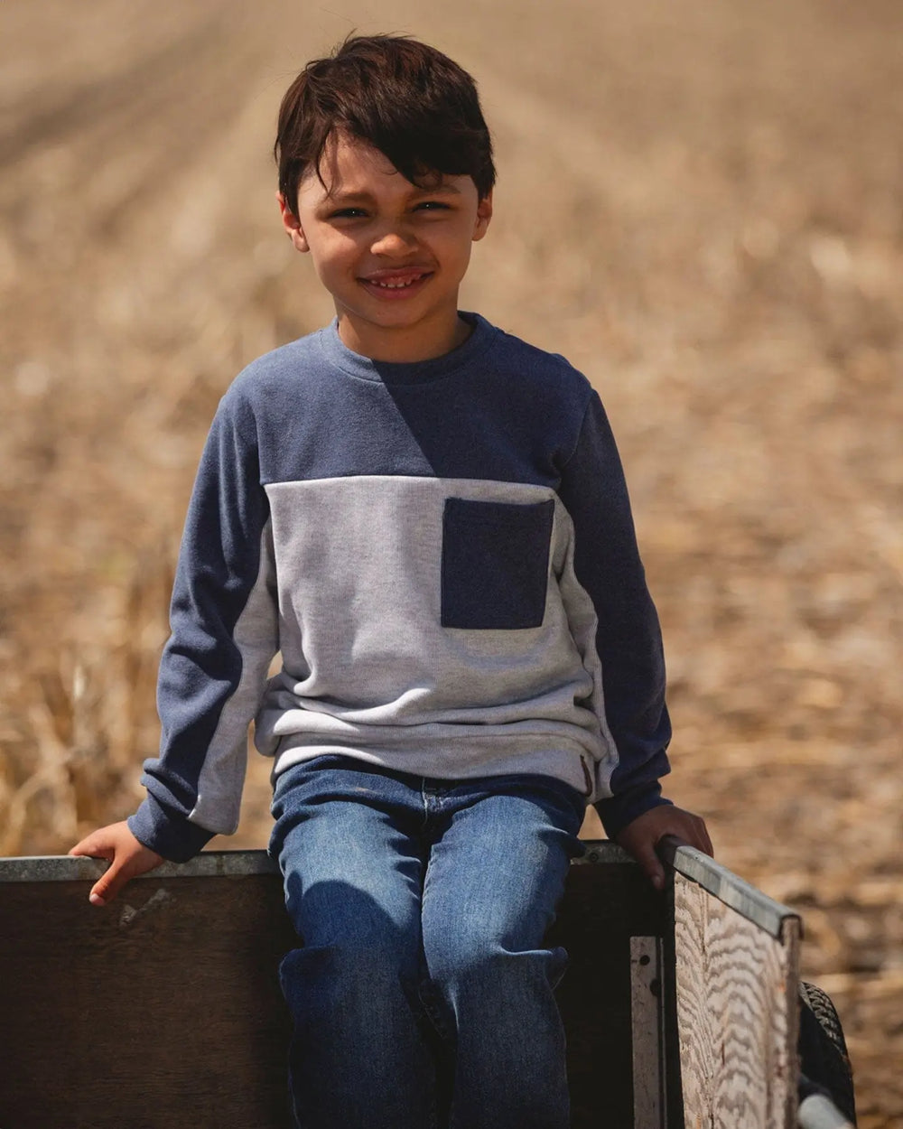 Long Sleeve Super Soft Brushed Jersey Top Color Block Light Heather Gray | Deux par Deux | Jenni Kidz