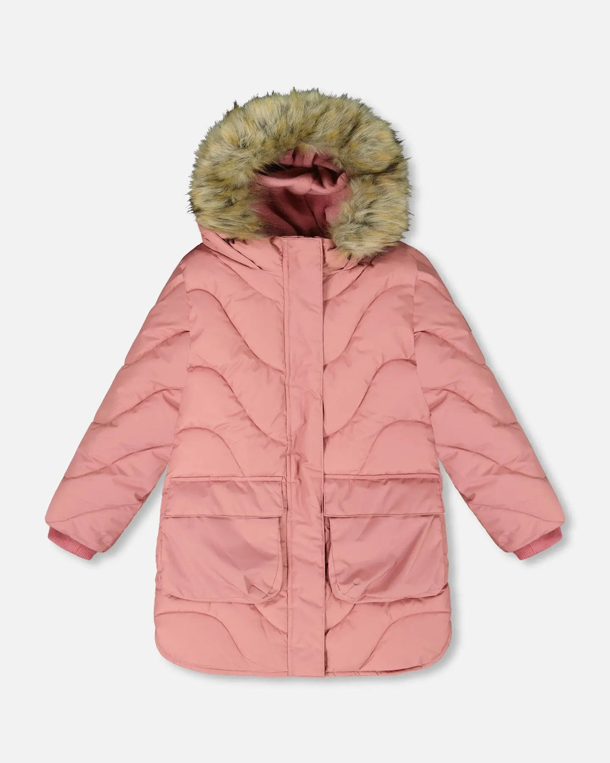 Long Wavy Quilt Puffy Coat Dusty Pink | Deux par Deux | Jenni Kidz