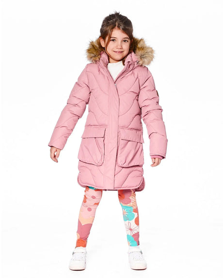 Long Wavy Quilt Puffy Coat Dusty Pink | Deux par Deux | Jenni Kidz