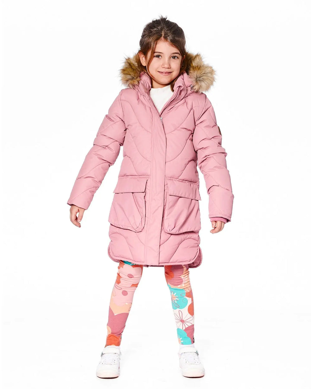 Long Wavy Quilt Puffy Coat Dusty Pink | Deux par Deux | Jenni Kidz