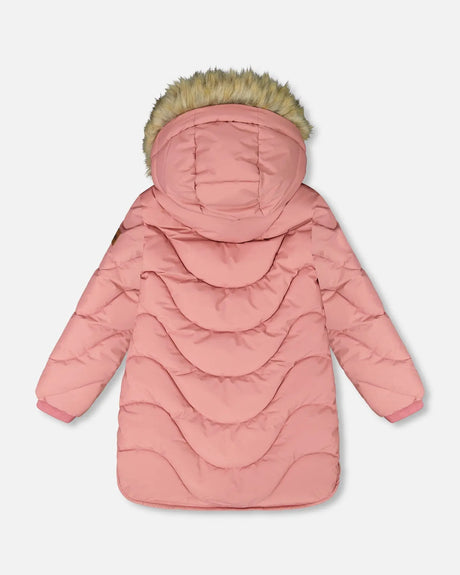 Long Wavy Quilt Puffy Coat Dusty Pink | Deux par Deux | Jenni Kidz