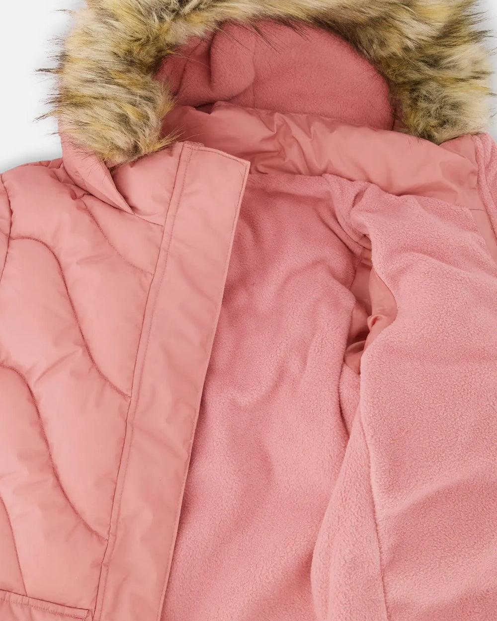 Long Wavy Quilt Puffy Coat Dusty Pink | Deux par Deux | Jenni Kidz
