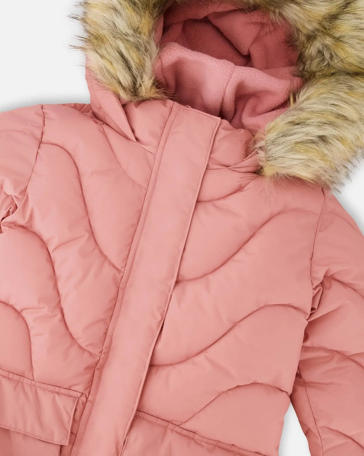Long Wavy Quilt Puffy Coat Dusty Pink | Deux par Deux | Jenni Kidz