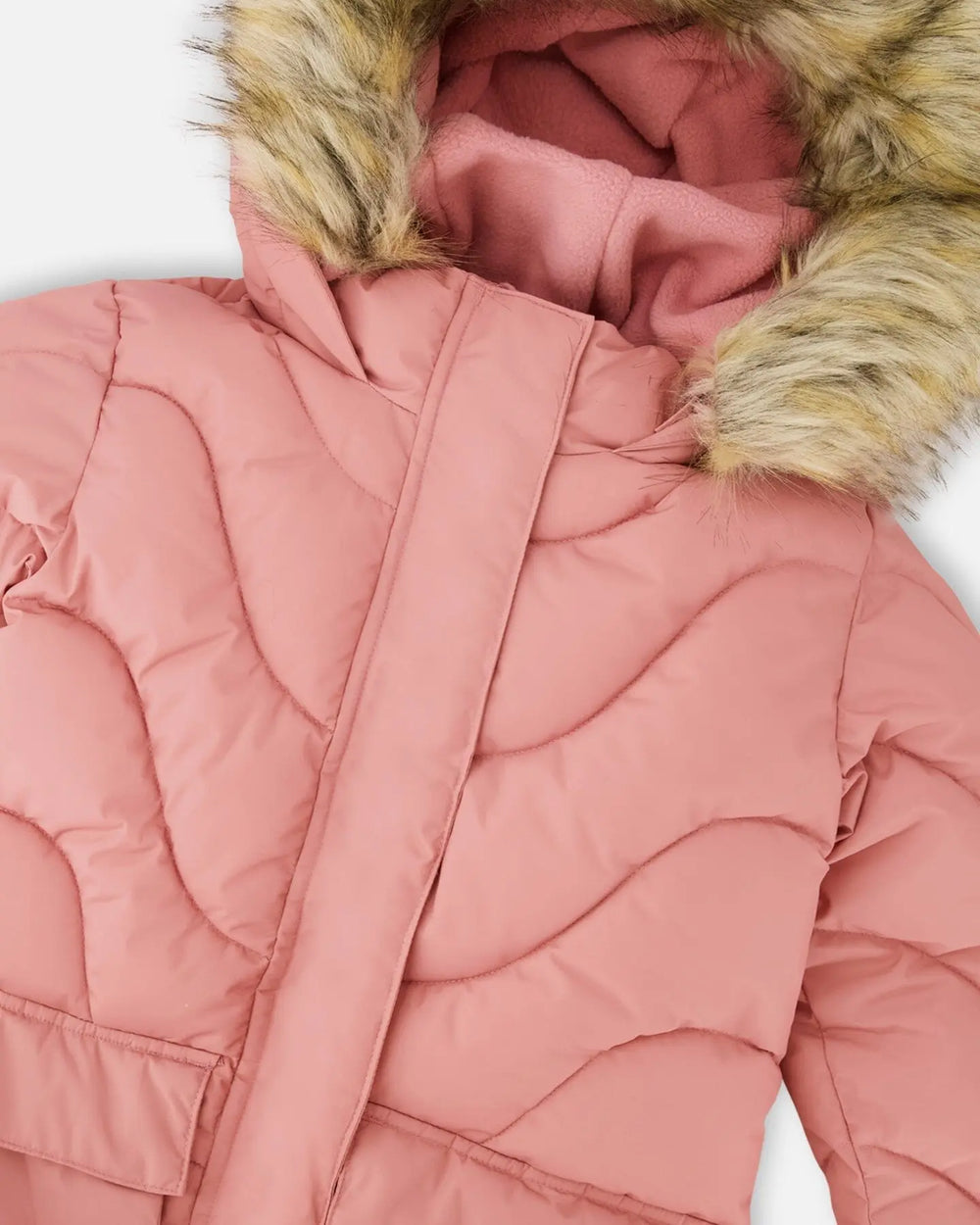 Long Wavy Quilt Puffy Coat Dusty Pink | Deux par Deux | Jenni Kidz