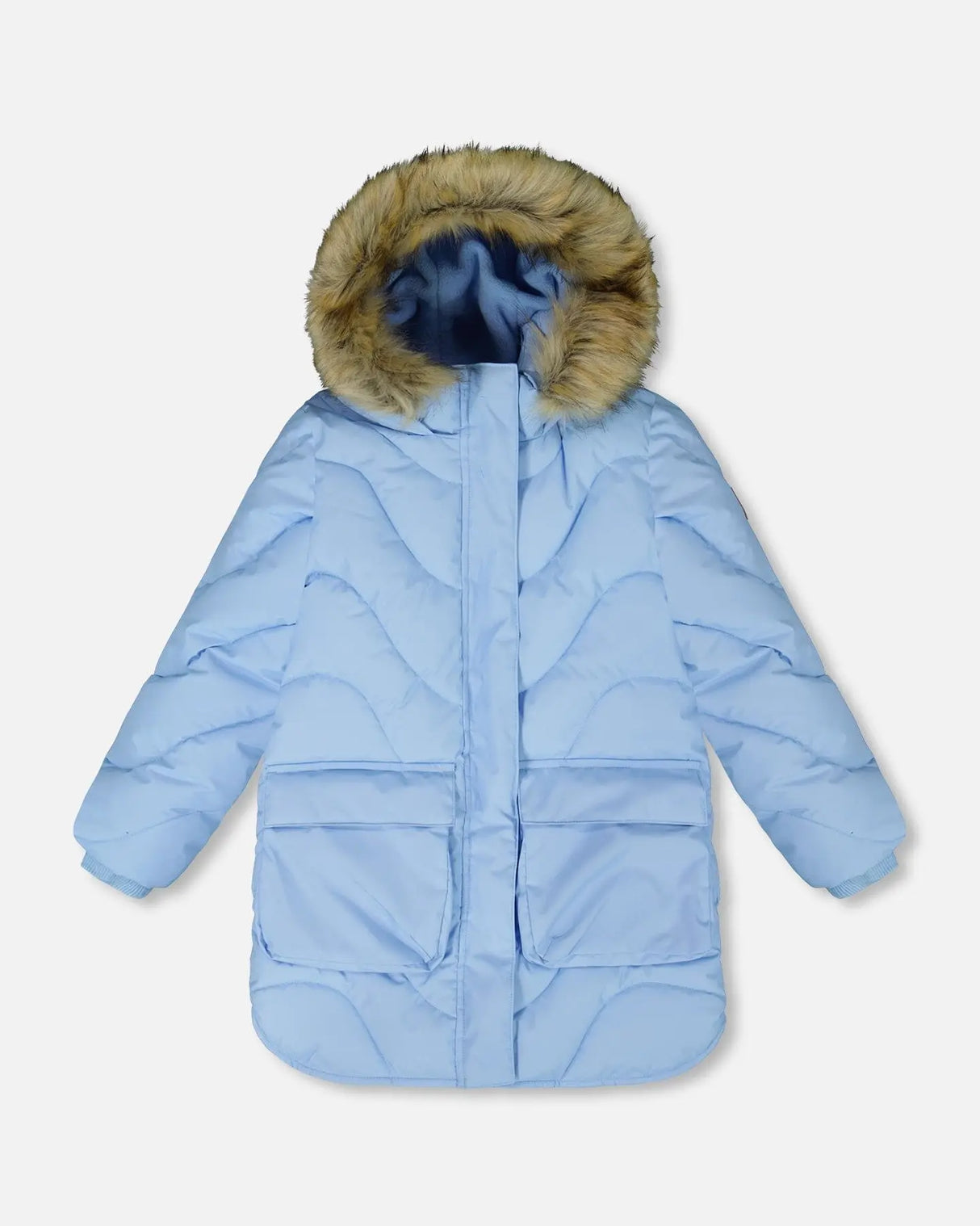 Long Wavy Quilt Puffy Coat Powder Blue | Deux par Deux | Jenni Kidz