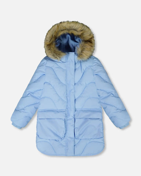 Long Wavy Quilt Puffy Coat Powder Blue | Deux par Deux | Jenni Kidz