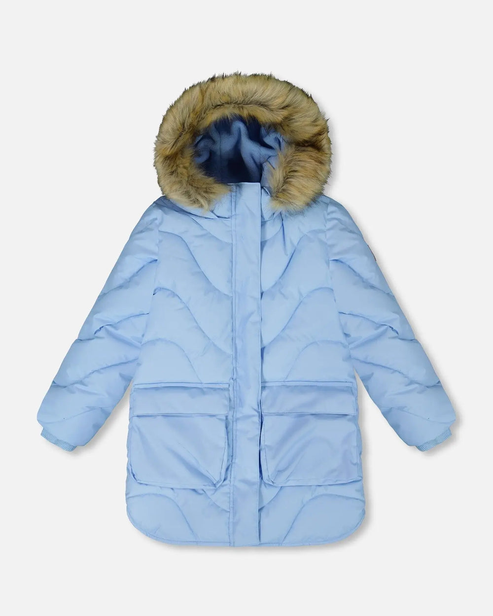 Long Wavy Quilt Puffy Coat Powder Blue | Deux par Deux | Jenni Kidz