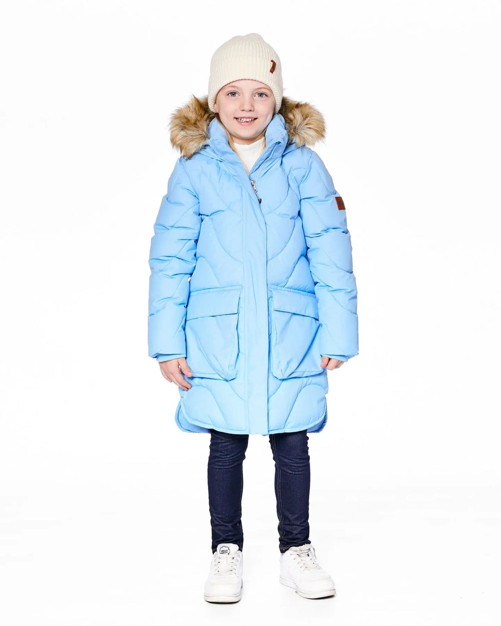 Long Wavy Quilt Puffy Coat Powder Blue | Deux par Deux | Jenni Kidz