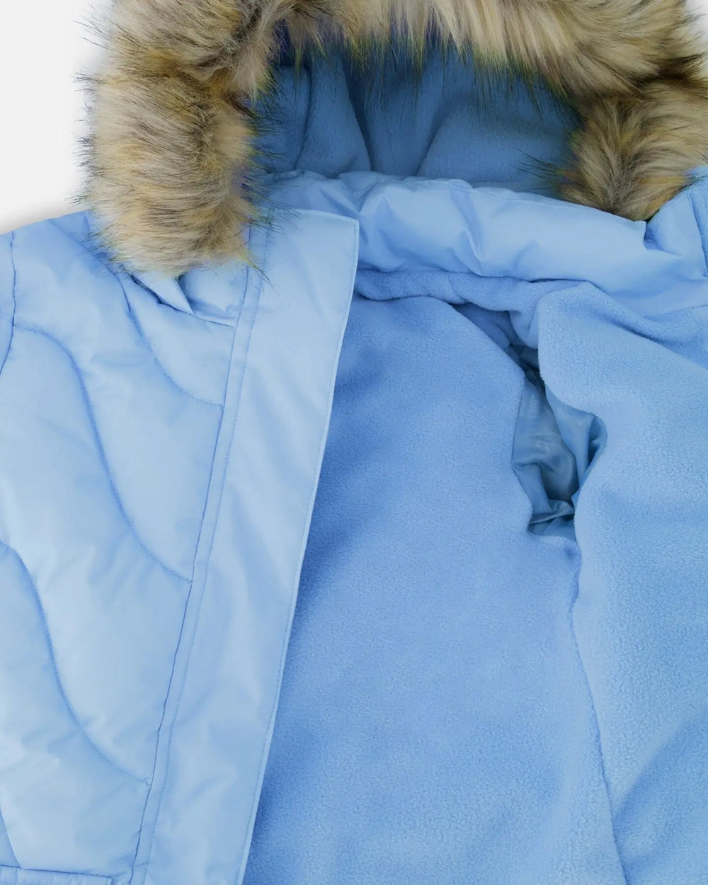 Long Wavy Quilt Puffy Coat Powder Blue | Deux par Deux | Jenni Kidz