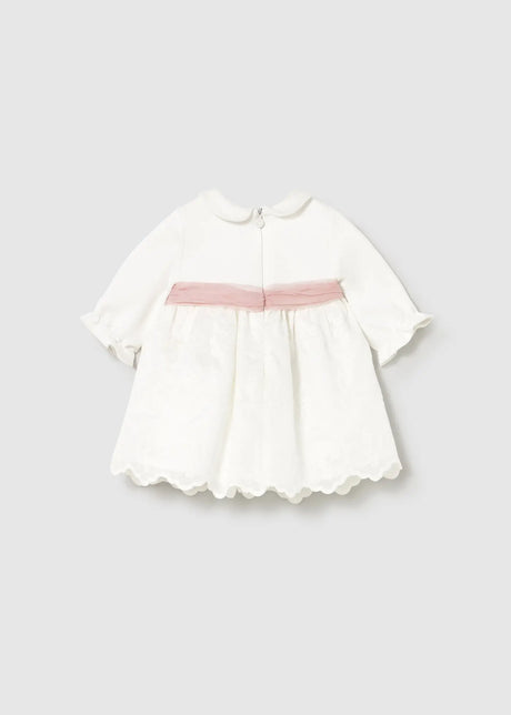 Back view infant party dress ivory, gathered skirt — almost gone
