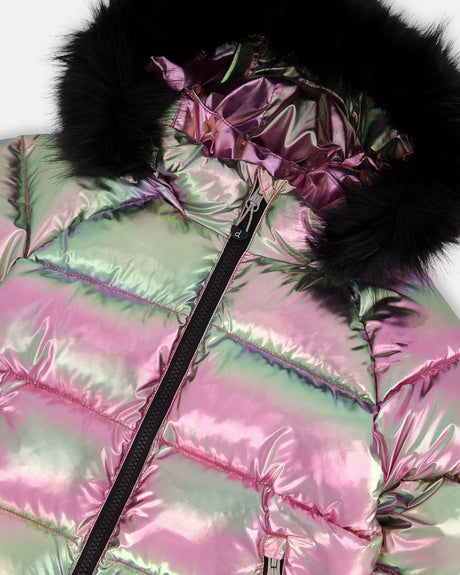 Metallic Puffy Coat Black And Multicolor | Deux par Deux | Jenni Kidz