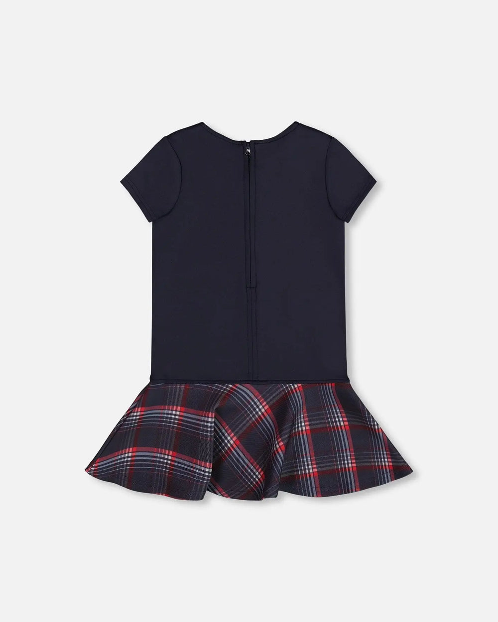 Milano Dress Navy Blue With Plaid Flounce | Deux par Deux | Jenni Kidz