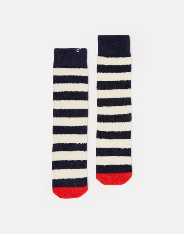 Navy & Cream Stripe Fluffy Socks | Joules | Joules | Jenni Kidz