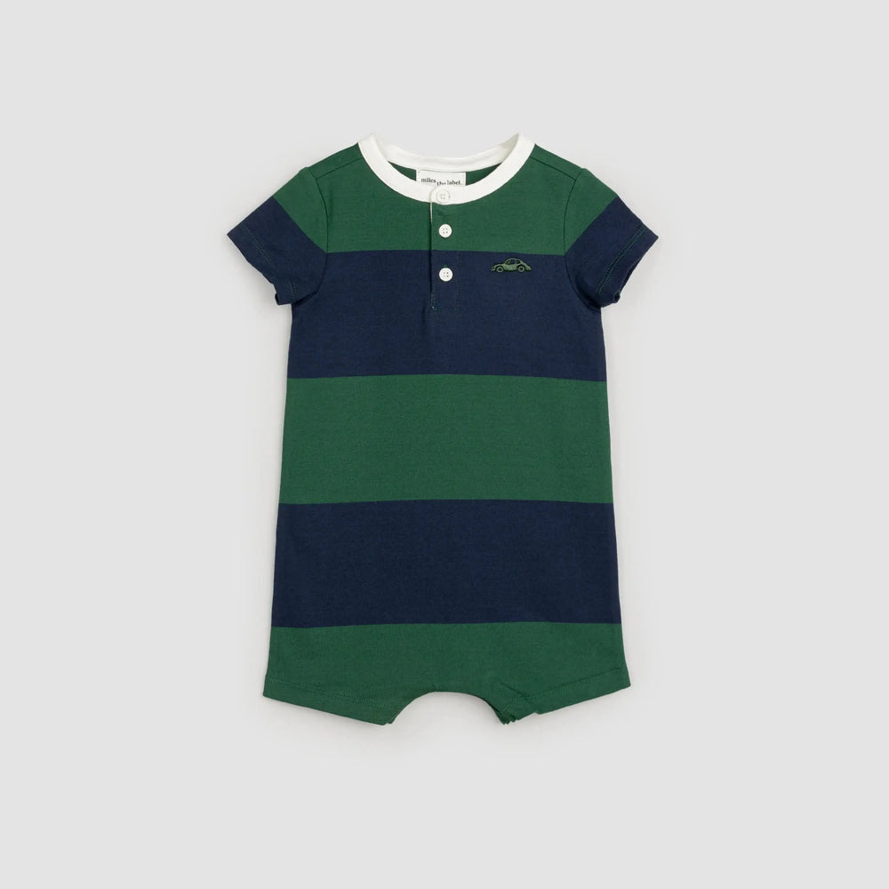 Navy and Racing Green Striped Henley Romper | Miles The Label | Miles The Label | Jenni Kidz