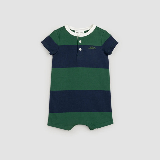 Navy and Racing Green Striped Henley Romper | Miles The Label | Miles The Label | Jenni Kidz