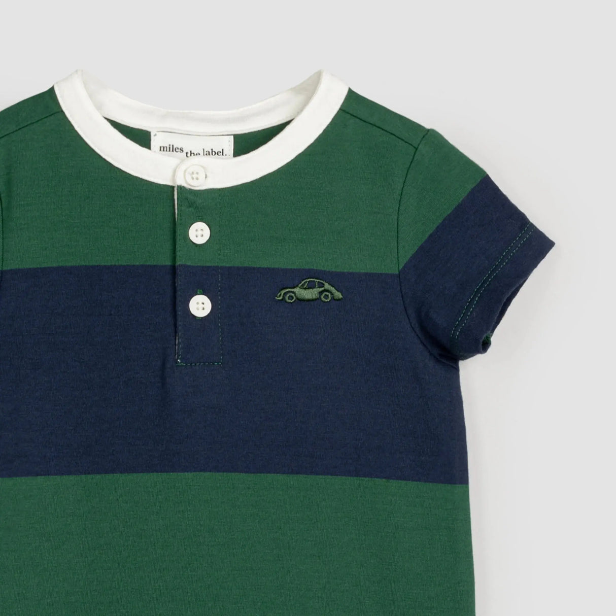 Navy and Racing Green Striped Henley Romper | Miles The Label | Miles The Label | Jenni Kidz