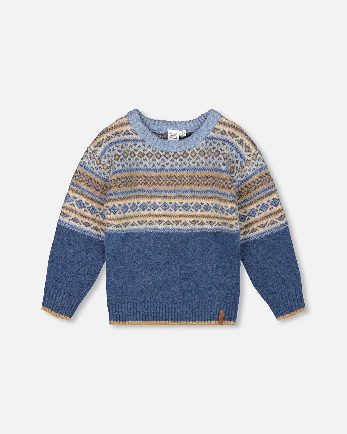 Norwegian Jacquard Knit Sweater Blue And Cream | Deux par Deux | Jenni Kidz