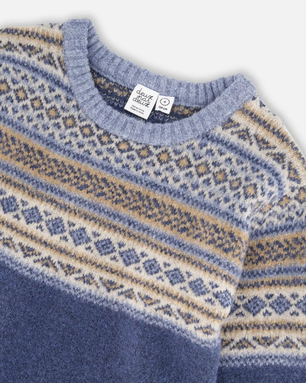 Norwegian Jacquard Knit Sweater Blue And Cream | Deux par Deux | Jenni Kidz