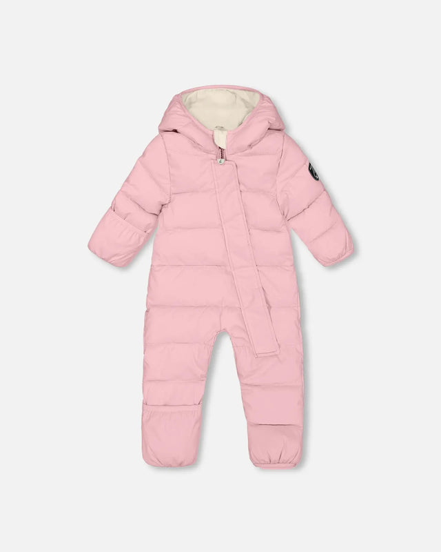 Deux par Deux Baby Cloud pink snowsuit one-piece – designed for car seat use